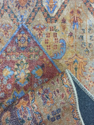 Pera Halı Turuncu ve Mavi Medalyonlu Vintage Yolluk -TK340OU