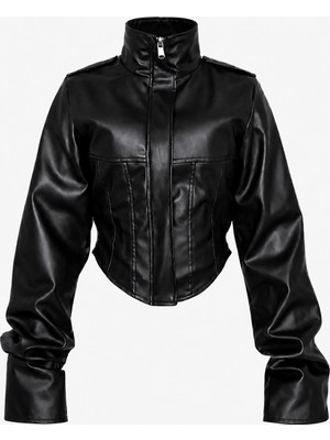Moda Armanc Kadın Crop Korse Deri Ceket - Yeni Sezon