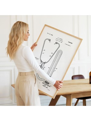 Pegziz Steteskop Patent Teknik Çizim Tablosu Medikal Doktor Duvar Dekoru Tablo