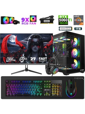 Xaser Star X530 Ryzen 7 7800X3D 16GB Ram 1tb M.2 Nvme SSD 16GB RTX5060TI 27" 300Hz Oyuncu Bilgisayarı