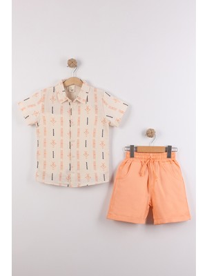 Joy Kids Erkek Çocuk Desenli Müslin Gömlekli Şortlu Takım (7-14YAŞ)