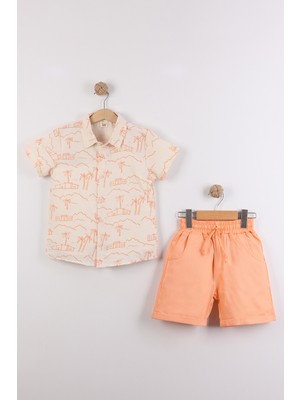 Joy Kids Erkek Çocuk Palmiye Temalı Üst Müslin Alt Gabardin Takım (7-10YAŞ)