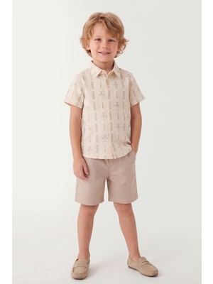 Joy Kids Erkek Çocuk Desenli Müslin Gömlekli Şortlu Takım (7-14YAŞ)
