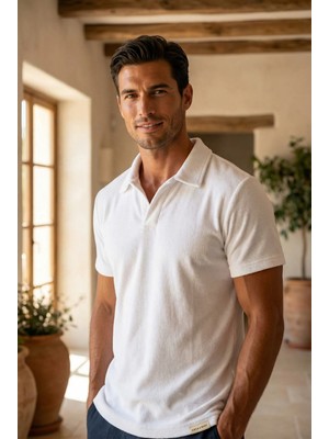 Katia & Bony Erkek Polo Yaka Havlu T-Shirt Beyaz