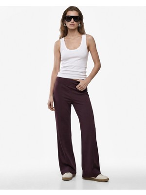 Koton Viskon Modal Kumaş Slim Fit Nervürlü Ispanyol Paça Pantolon