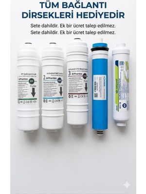 Su Arıtma Cihazı Filtresi(Phantex 1-2 -3 Numaralı)+Easwell Carbon Filter+Nsf Onaylı 5'li Vontron Membranlı Set