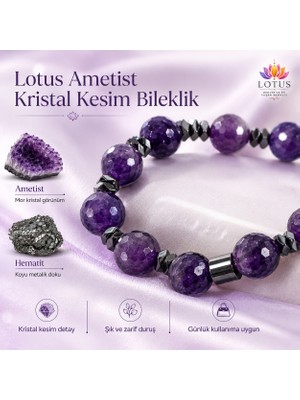 💜 Premium Ametist Kristal Kesim Bileklik – Ametist & Hematit Doğal Taş Bileklik | Lotus Atölye ve İyi Yaşam Merkezi