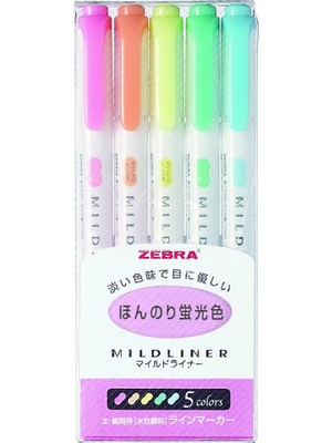 Zebra Mildliner Çift Taraflı İşaretleme Kalemi 5'li Set- (Pastel