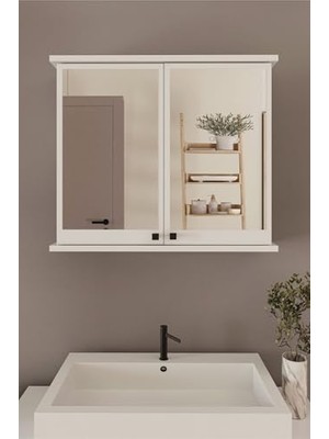 Esranın Dünyası Ad-1 Banyo Dolabı, 2 Kapaklı Beyaz Lavabo Üstü Aynalı Banyo Dolabı, Çok Amaçlı Dolap