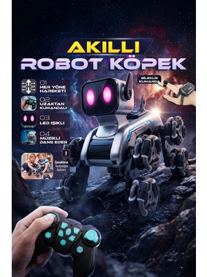Ensiga Uzaktan Kumandalı Akıllı Robot Köpek 8 Tekerlekli Şarjlı LED Işıklı Müzikli Dans Eden Oyuncak