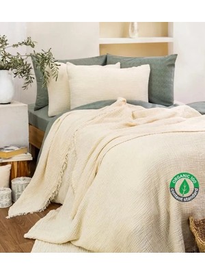 HB&Victory Muslin 4 Katlı Çift Kişilik Yatak Örtüsü 240x230 cm. %100 Pamuk Ivory Renk - 2 Adet Yastık Kılıfı 50X70 Cm.