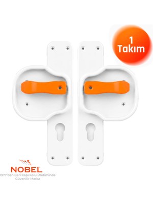 Nobel Okul Kapı Kolu –kreş, Anaokulu ve Sınıf Kapıları Için Çocuk Korumalı Emniyetli Dayanıklı Plastik Kapı Kolu - Beyaz Turuncu