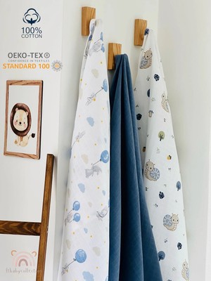 %100 Pamuk Müslin Bebek Battaniyesi 3'lü Set Oeko-Tex Sertifikalı MÜSLIN ÖRTÜ 80 x 90  cm
