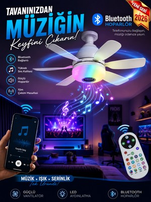 Bluetooth Müzikli Akıllı Rgb Renkli LED Işık Sessiz Motor Gece Modlu 6 Kanat Tavan Vantilatörü