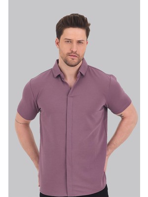 Mencod Oslo Gömlek Yaka Süs Patlı Likralı Erkek T-Shirt Premium Kumaş