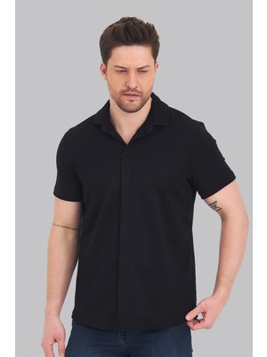 Mencod Oslo Gömlek Yaka Süs Patlı Likralı Erkek T-Shirt Premium Kumaş