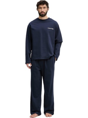 Calvin Klein Erkek Mavi Uzun Kollu Tişört Pantolon Pijama Takımı LV00NM2950