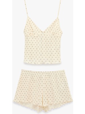 Koton Pamuklu Askılı Şortlu Puantiyeli Pijama Takımı
