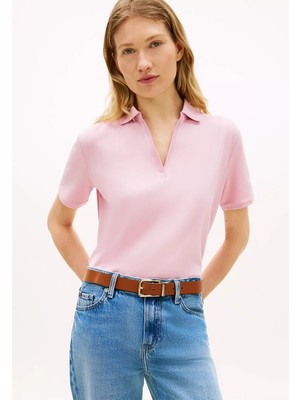 Tommy Hilfiger Kadın Normal Kalıp Pamuklu Kısa Kollu Pembe Polo Yaka T-Shirt WW0WW48720-TPG