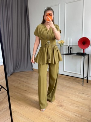 Size Özgü Yağ Yeşili Beli Kemerli Takım