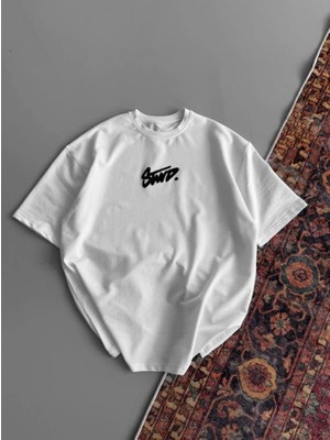 Meks Baskılı Oversize T-Shirt - Beyaz
