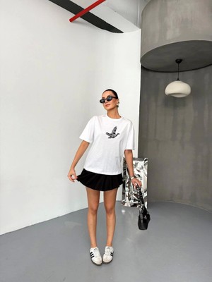 Meks Kısa Kol Baskılı T-Shirt - Beyaz