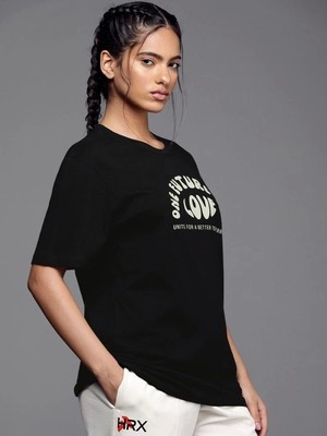 Meks Baskılı Oversize T-Shirt - Siyah