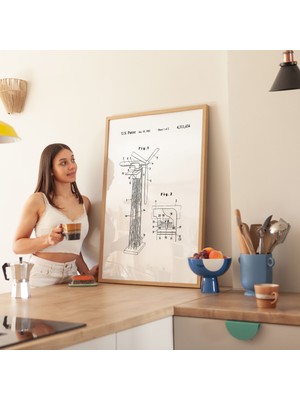 Pegziz Rüzgar Jeneratörü Patent Teknik Çizim Tablosu Enerji Sistemi Duvar Dekor Tablo