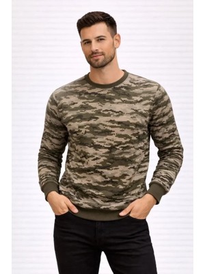 Meks Erkek Kamuflaj Desenli 2 Iplik 4 Mevsim Uzun Kollu Bisiklet Yaka Sweatshirt - Kamuflaj