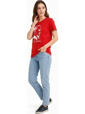 Meks Atatürk Baskılı Tişört Kısa Kollu Bisiklet Yaka  T-Shirt - Kırmızı