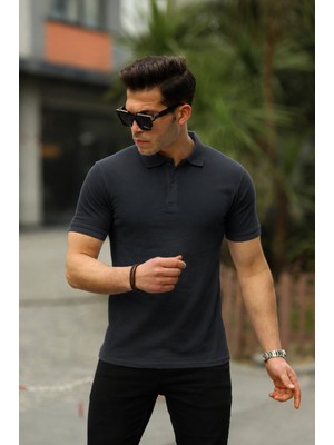 Comstar Erkek Kıvrılmaz Polo Yaka Cepsiz Slim Fit Dar Kesim Düz T-Shirt