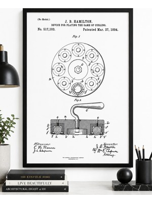 Pegziz Curling Taşı Mekanizması Patent Teknik Çizim Tablosu Duvar Dekor Tablo
