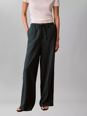 Calvin Klein Kadın Rahat Kalıp Beli Lastikli Geniş Paçalı Keten Mavi Pantolon LV047F631G-3Q1