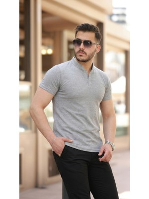 Meks Erkek Hakim Yaka Dokuma Pamuklu Kumaş Kısa Kollu T-Shirt