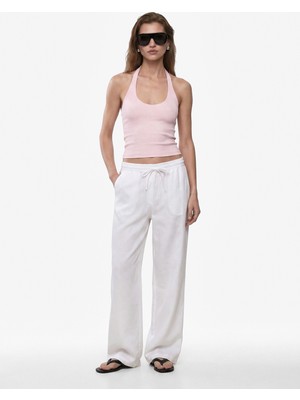 Koton Pamuklu Ribanalı Slim Fit Sırt Dekolteli U Yaka Bluz