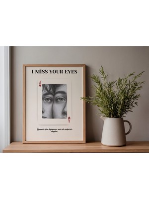 Anatolia Tasarım Kişiye Özel Iskambil Kartı Tasarımlı Çerçeveli Tablo - "ı Miss Your Eyes"  Kişiye Özel Kupa Ası Tasarımlı Fotoğraflı Çerçeveli Duvar Tablosu - Romantik Hediye