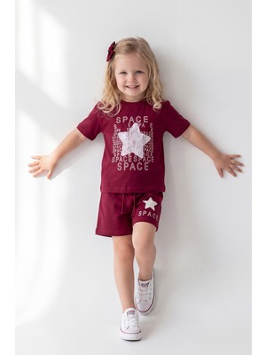 Joy Kids Kız Çocuk Esnek Kumaşlı Yıldız Nakışlı Rahat Günlük Takım (2-5yaş) (Bordo)