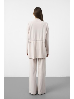 Basic Park Bej Tencel Akışkan Doku Beli Ayarlanabilir Ön Dikişli Ceket Pantolon Takım