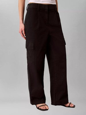Calvin Klein Kadın Rahat Kalıp Beli Lastikli Cep Detaylı Geniş Paçalı Siyah Pantolon LV047F623G-UB1