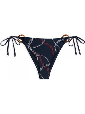Tommy Hilfiger Kadın Desenli Halka Detaylı Lacivert Bikini Altı UW0UW06395-0YJ