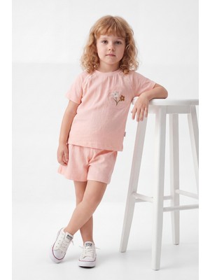 Joy Kids Kız Çocuk Çiçek Detaylı Günlük Rahat Takım (2-5yaş) (Somon)