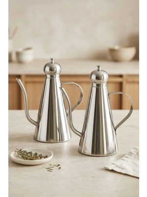 Kitchen Life 2'li Paslanmaz Çelik Cam Karaf Yağlık Sirkelik-Sürahi Sunum Şişesi 1000 ml