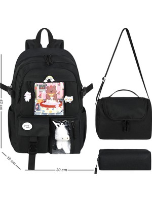 Barberri Kawaii Kore Tarzı Okul Çantası Aksesuarlı Kız Çocuk ve Erkek Çocuk Birinci Kalite Full Astarlı Oyuncak Aksesuarlı 3lü Set Kore Style Sırt Çantası + Beslenme Çantası + Kalemlik Çantası