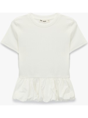 Koton Slim Fit Kısa Kollu Bisiklet Yaka Balon Peplum Tişört