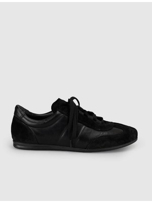 Cabani Hakiki Deri Siyah Süet Kadın Sneaker Ayakkabı