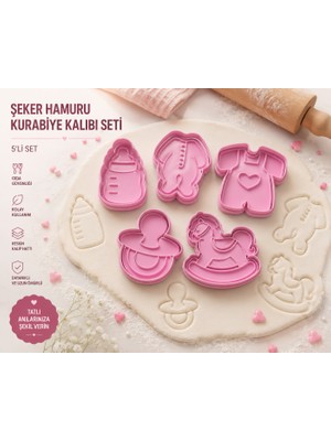 Studio Aslan Design 5’li Bebek Şeker Hamuru ve Kurabiye Kalıbı Seti – Baby Shower Fondant Pasta Süsleme Kalıpları