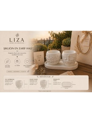 Liza Home Decoration Taş Tozu Dekoratif Hediye Seti – Tepsili 2’li Kap Organizer & Sukulent Saksı Uyumlu