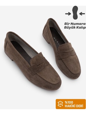 Marjin Kadın Hakiki Deri Loafer Günlük Ayakkabı Rosme Kahve Süet