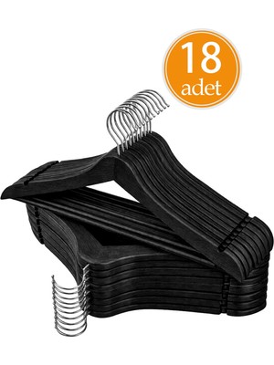 Ahşap Görünümlü Premium Kalite 18'lı Plastik Elbise Askısı - Siyah
