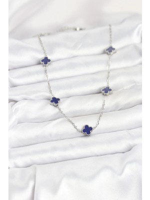 Clariss Ashwork 316L Çelik Zincir Gümüş Renk Lacivert Baby Boy Yonca Kadın Kolye 587455